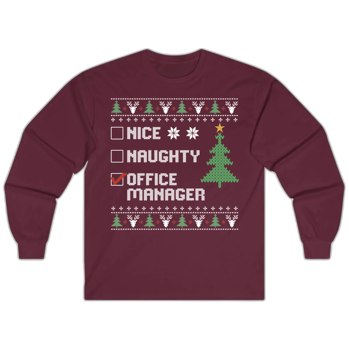 Office Manager Christmas Checklist Long Sleeve in Maroon