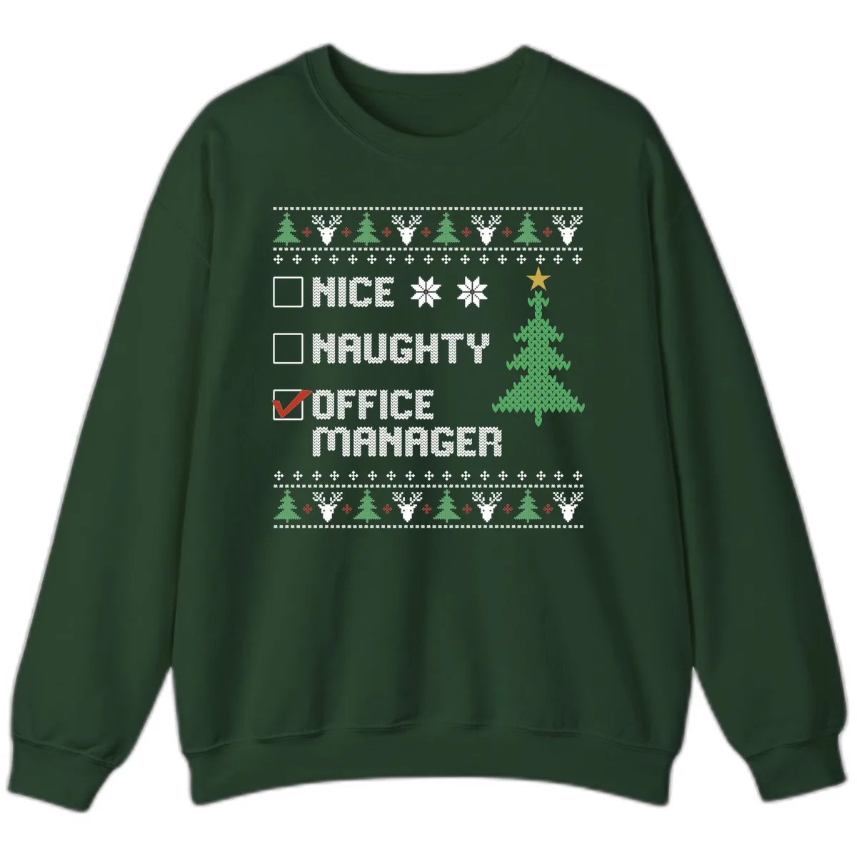 Office Manager Christmas Checklist Sweatshirt in Forest Green