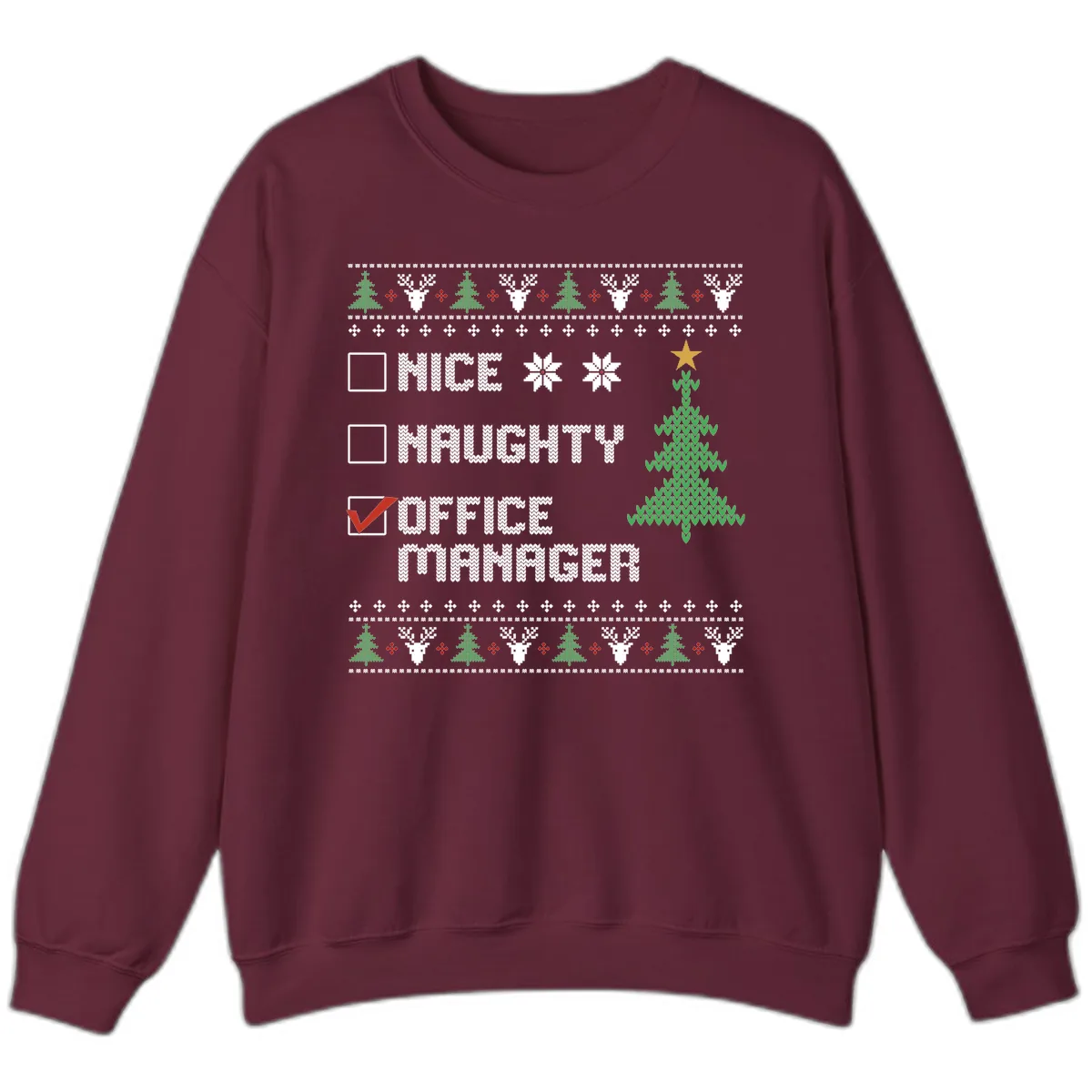 Office Manager Christmas Checklist Sweatshirt in Maroon