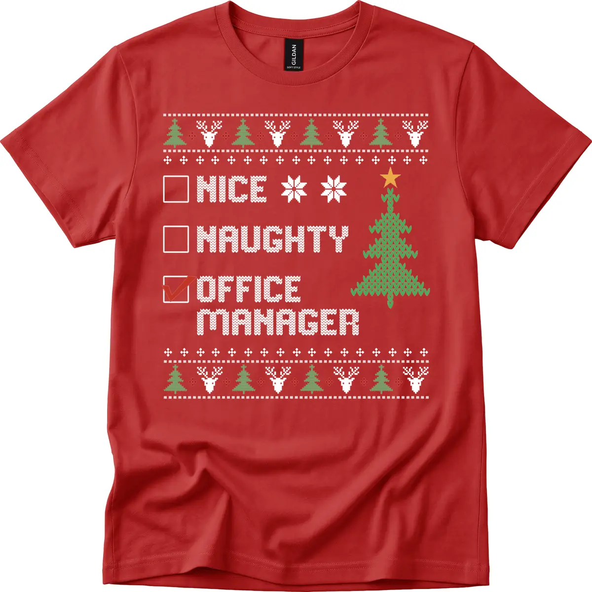 Office Manager Christmas Checklist T-Shirt in Red