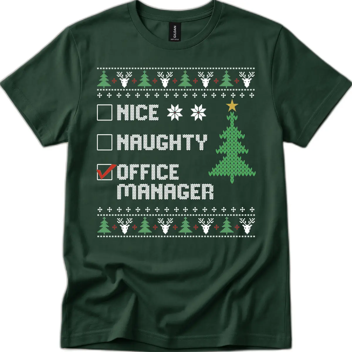 Office Manager Christmas Checklist T-Shirt in Forest Green