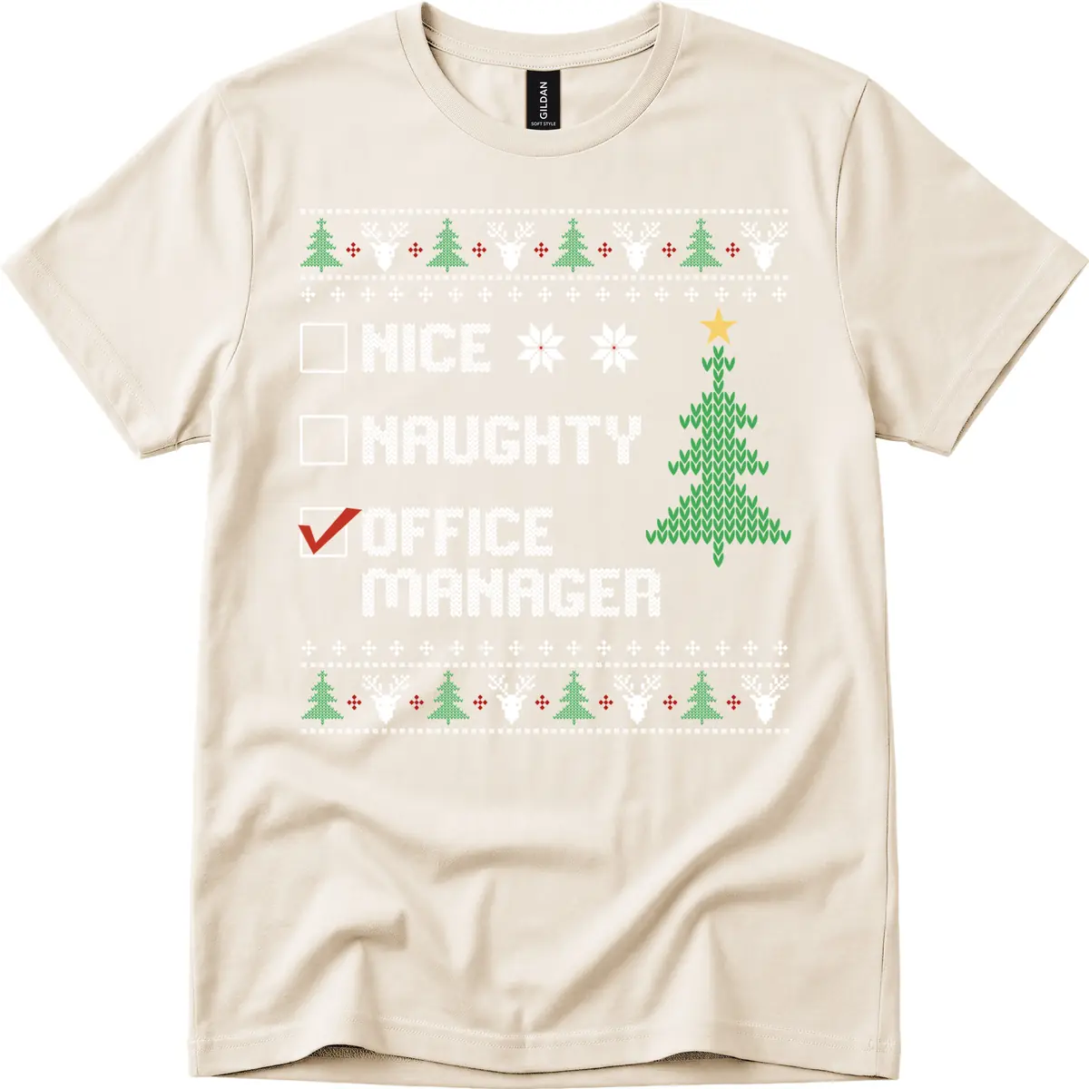 Office Manager Christmas Checklist T-Shirt in Natural