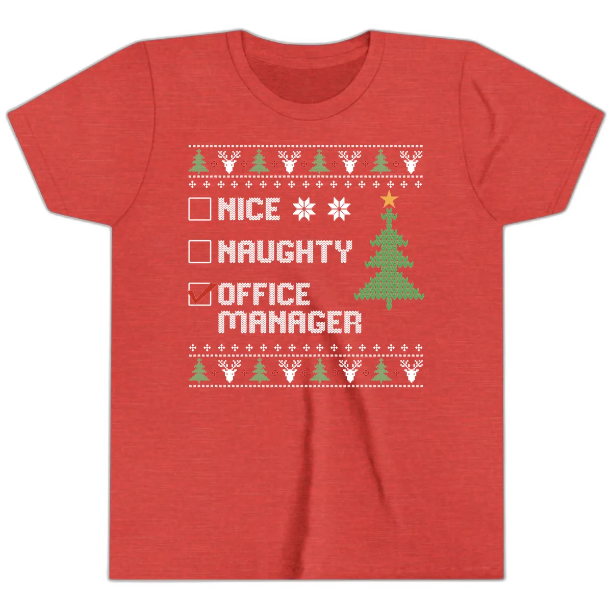 Office Manager Christmas Checklist Youth T-Shirt in Heather Red