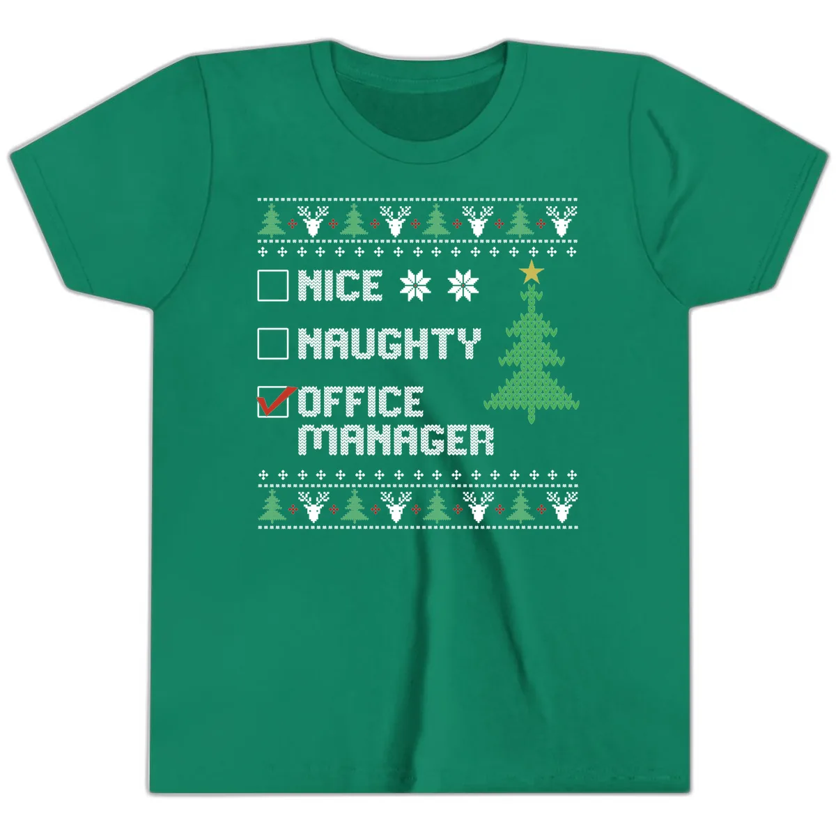 Office Manager Christmas Checklist Youth T-Shirt in Kelly
