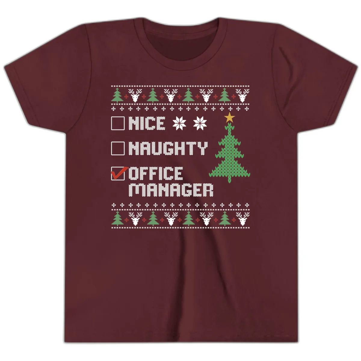 Office Manager Christmas Checklist Youth T-Shirt in Maroon