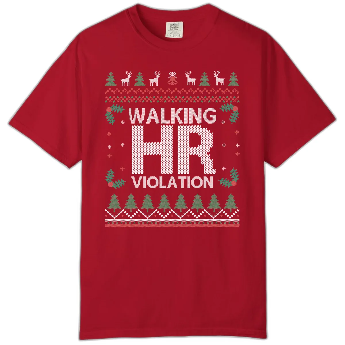 Walking HR Violation Ugly Christmas Sweater Comfort Color in Red