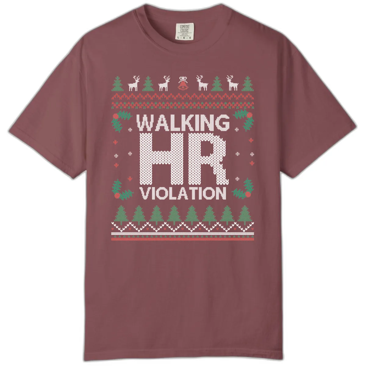 Walking HR Violation Ugly Christmas Sweater Comfort Color in Brick