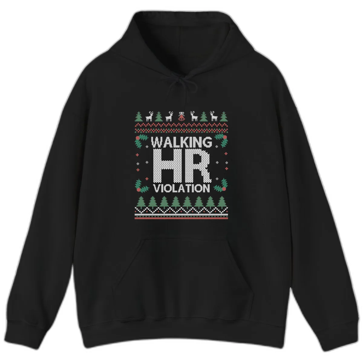 Walking HR Violation Ugly Christmas Sweater Hoodie in Black