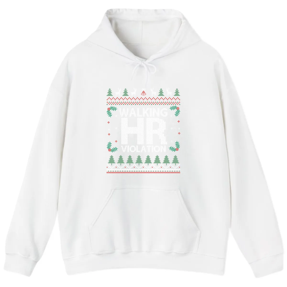 Walking HR Violation Ugly Christmas Sweater Hoodie in White