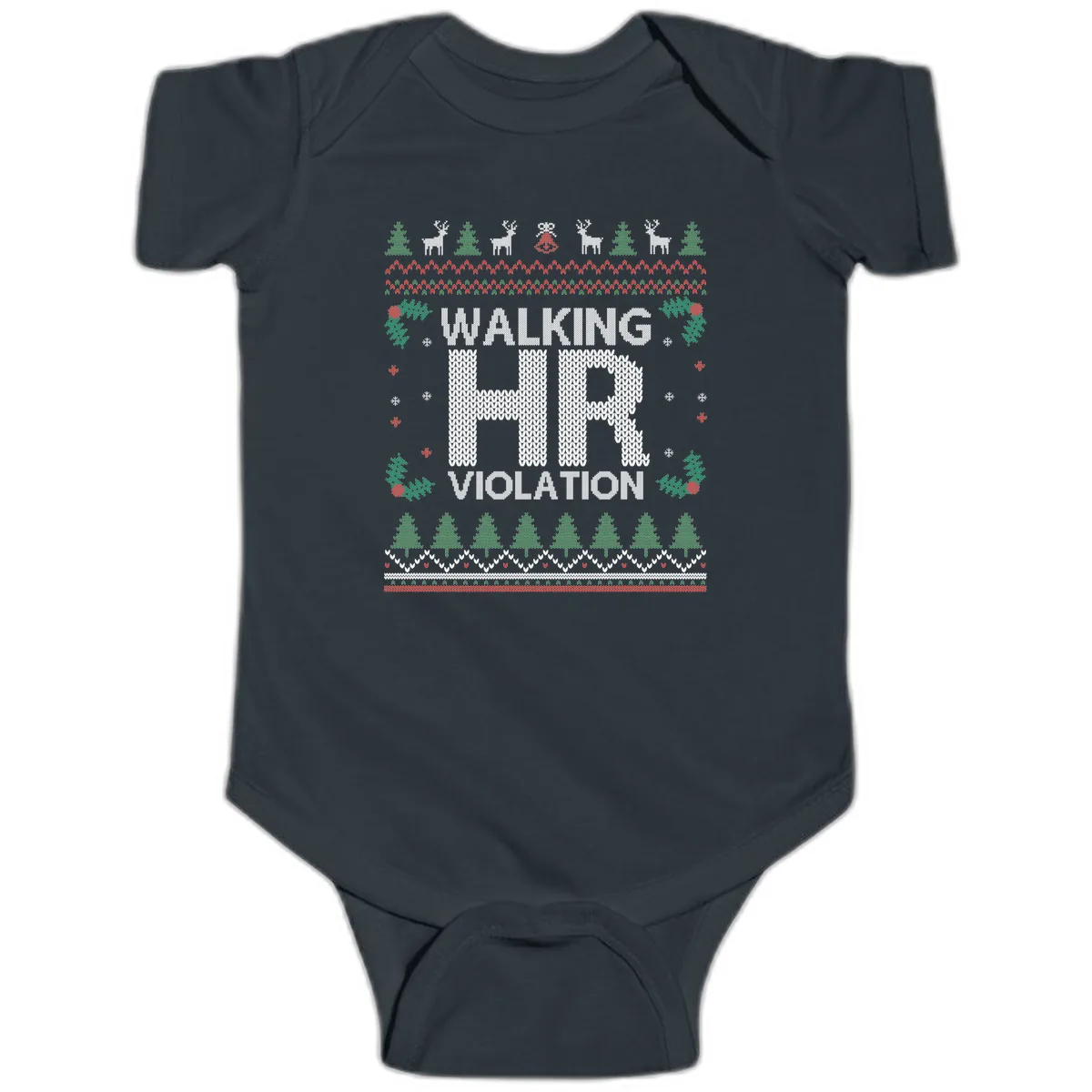 Walking HR Violation Ugly Christmas Sweater Baby Onesie in Black