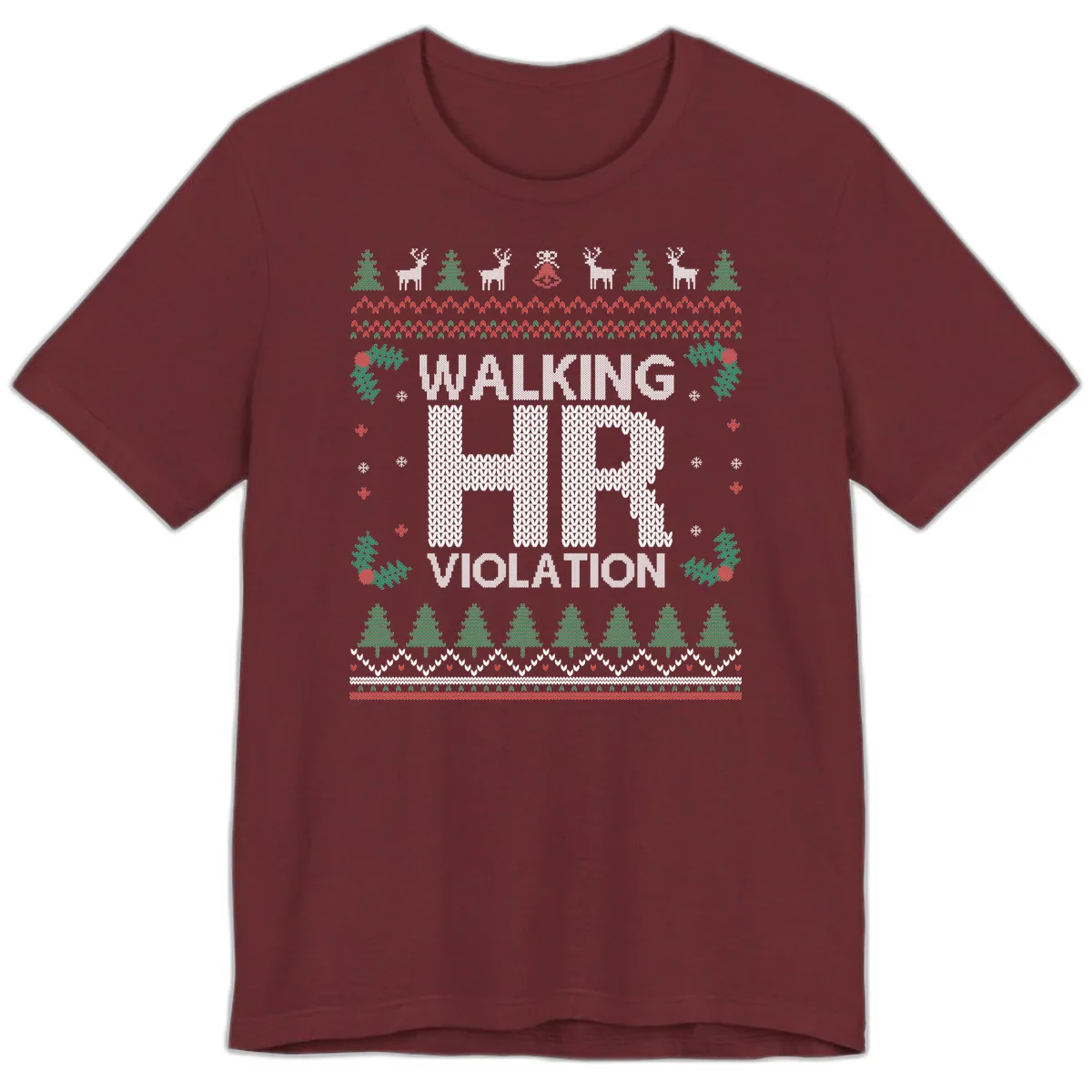 Walking HR Violation Ugly Christmas Sweater Premium T-Shirt in Heather Cardinal