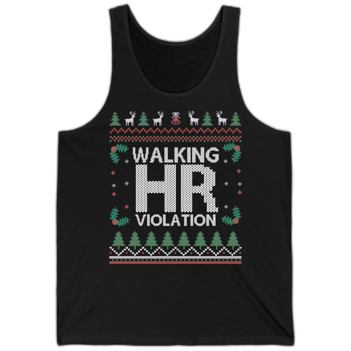 Walking HR Violation Ugly Christmas Sweater Tank in Black