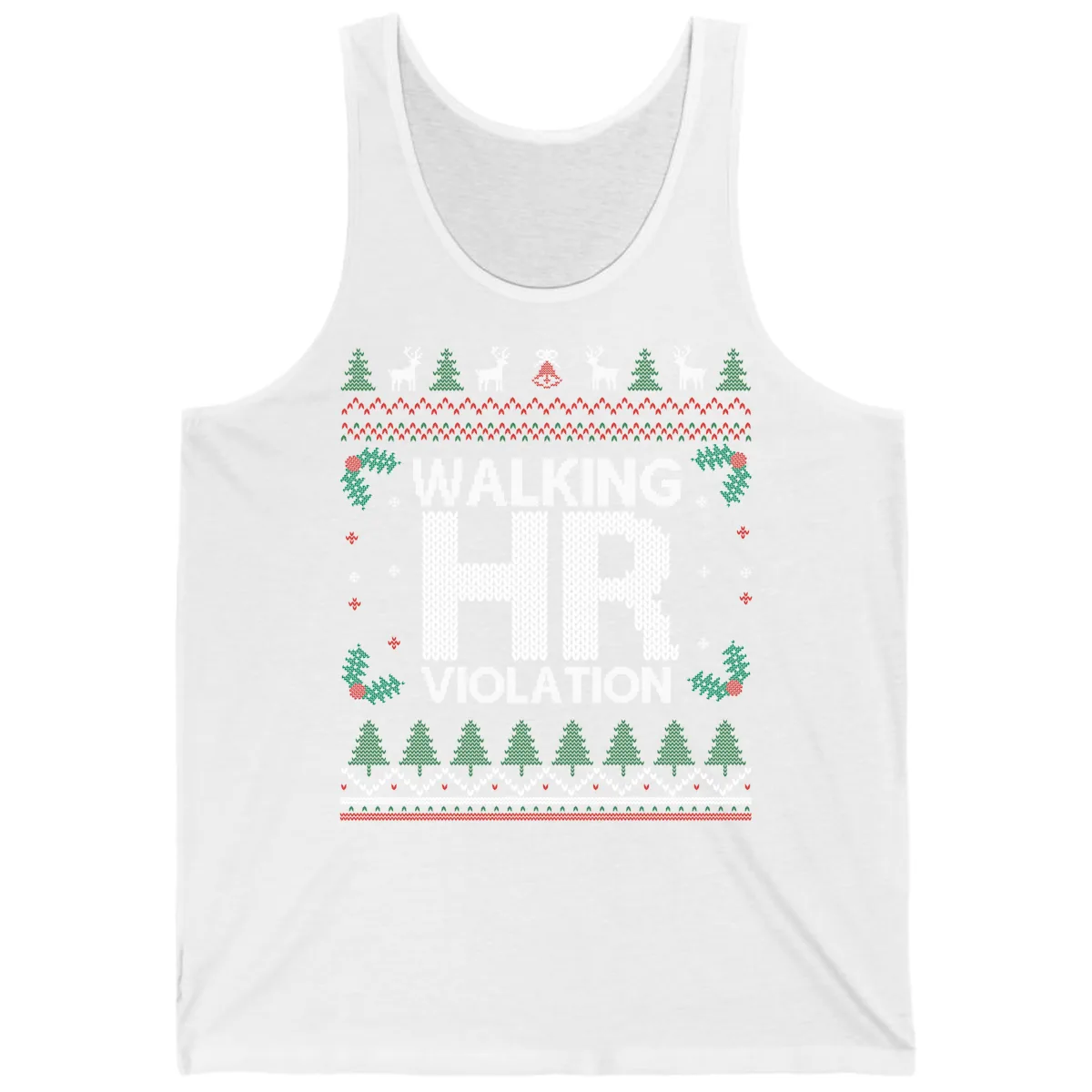 Walking HR Violation Ugly Christmas Sweater Tank in White