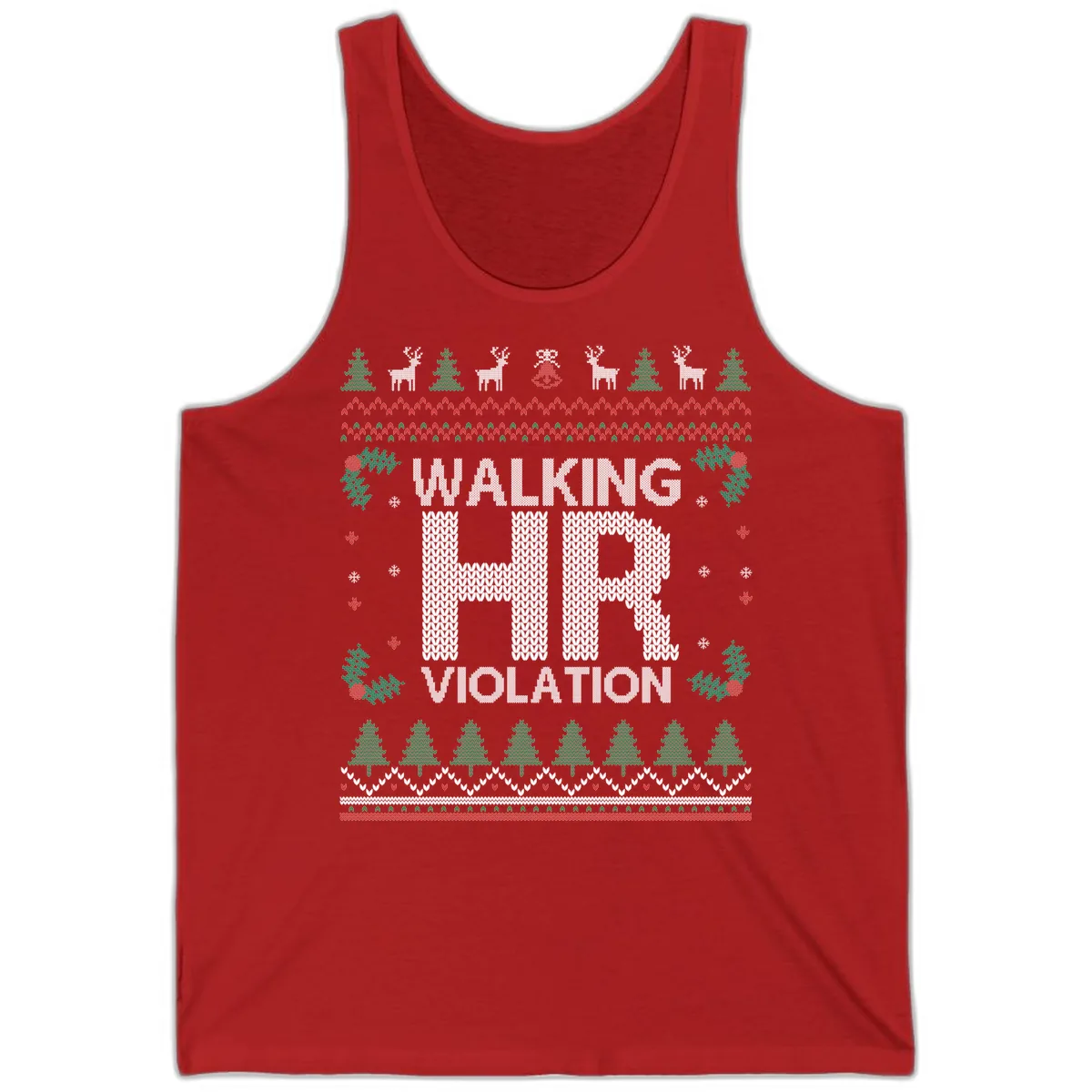 Walking HR Violation Ugly Christmas Sweater Tank in Red