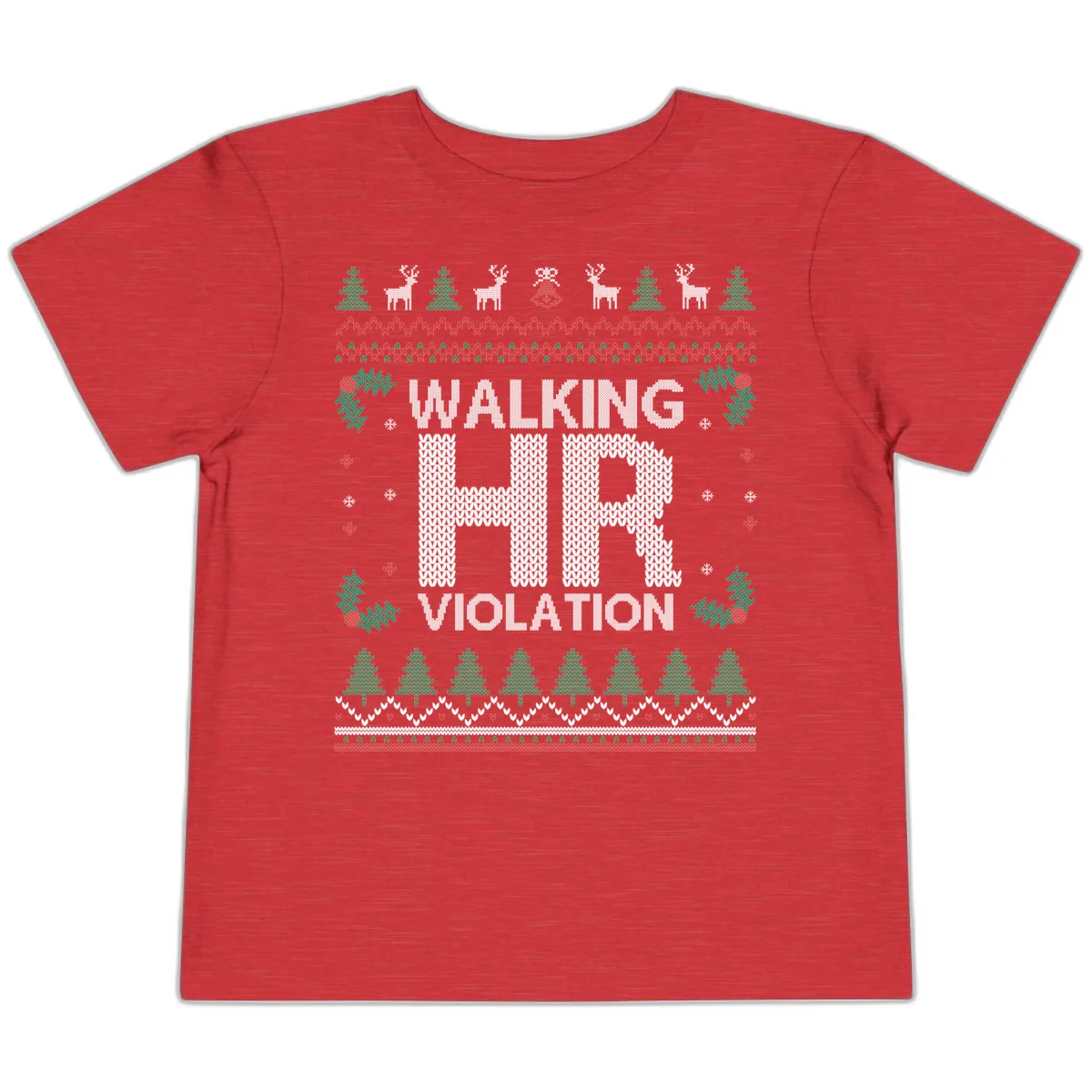 Walking HR Violation Ugly Christmas Sweater Toddler T-Shirt in Heather Red