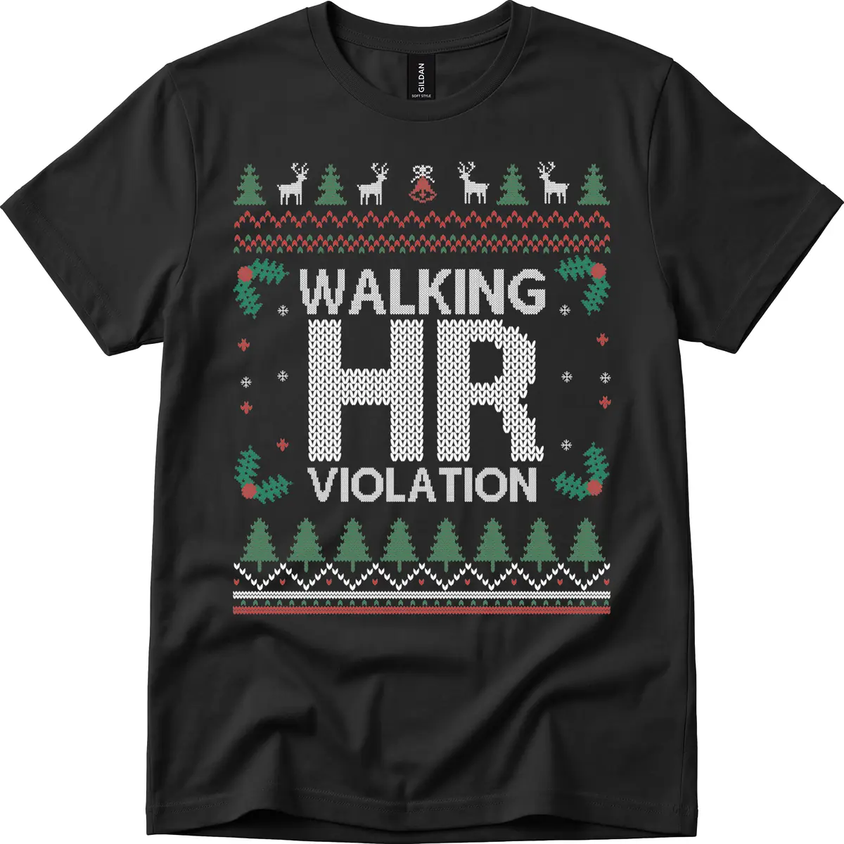 Walking HR Violation Ugly Christmas Sweater T-Shirt in Black