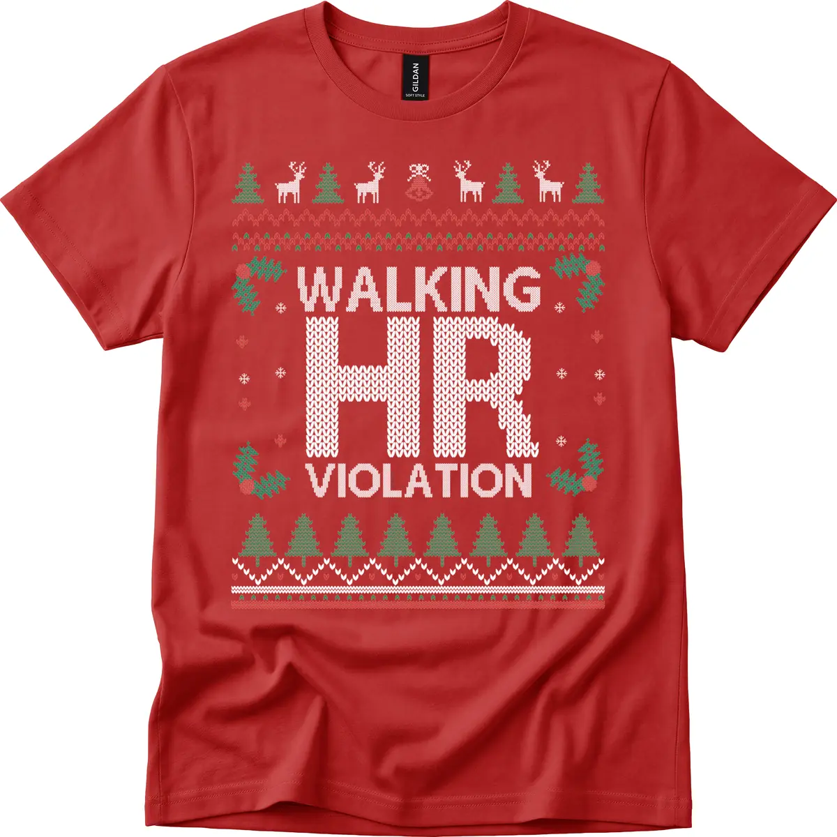 Walking HR Violation Ugly Christmas Sweater T-Shirt in Red