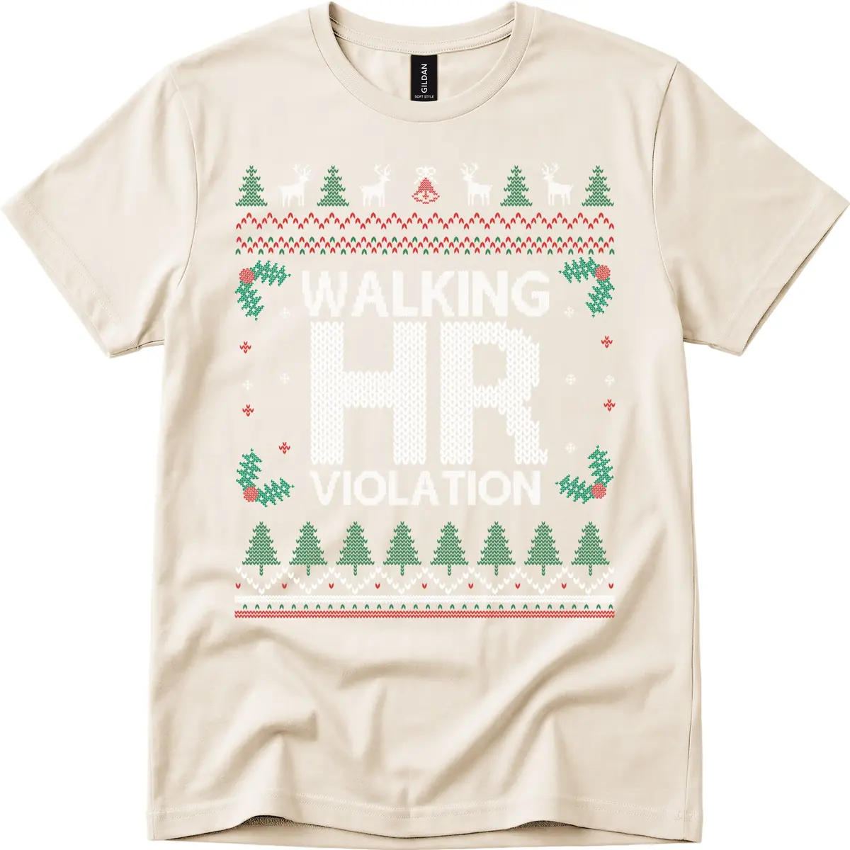 Walking HR Violation Ugly Christmas Sweater T-Shirt in Natural