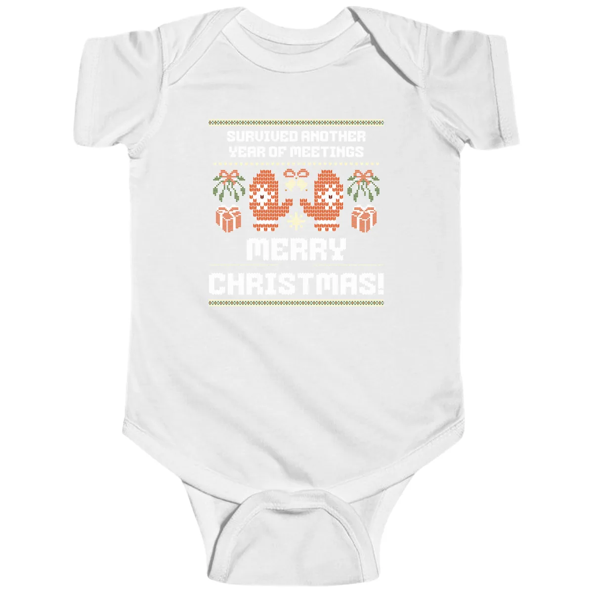 Survived Another Year Of Meetings Baby Onesie in White