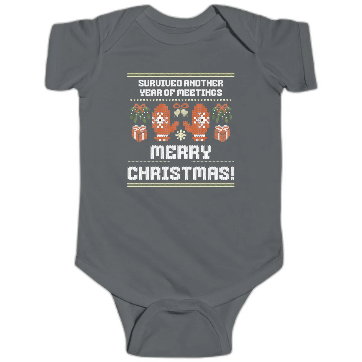 Survived Another Year Of Meetings Baby Onesie in Charcoal