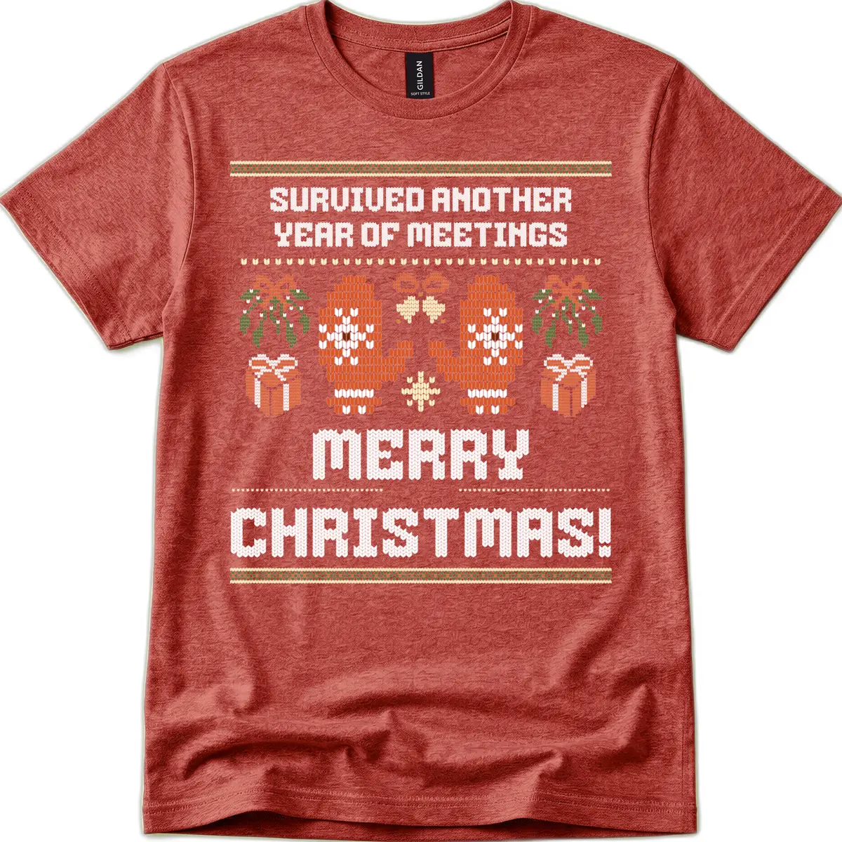 Survived Another Year Of Meetings T-Shirt in Heather Cardinal