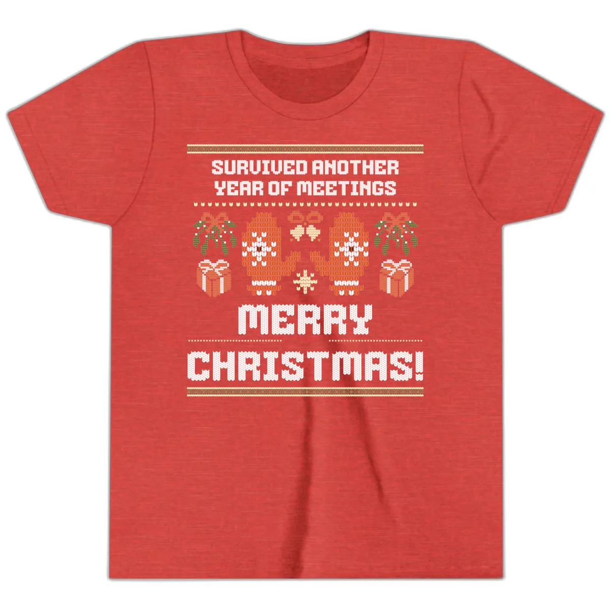Survived Another Year Of Meetings Youth T-Shirt in Heather Red