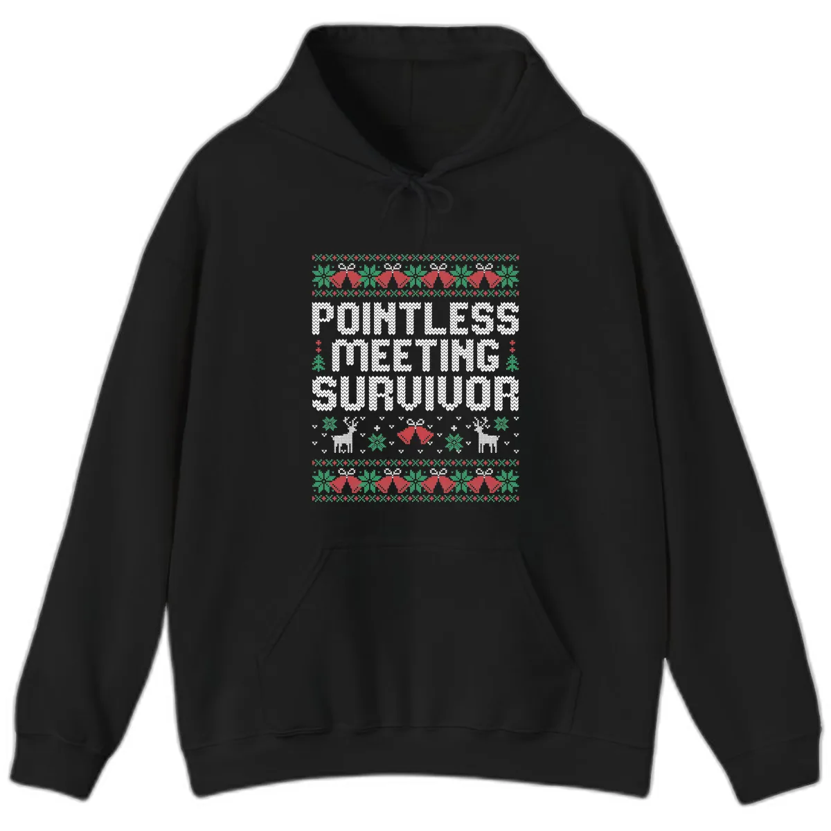 Pointless Meeting Survivor Ugly Sweater Design Hoodie in Black
