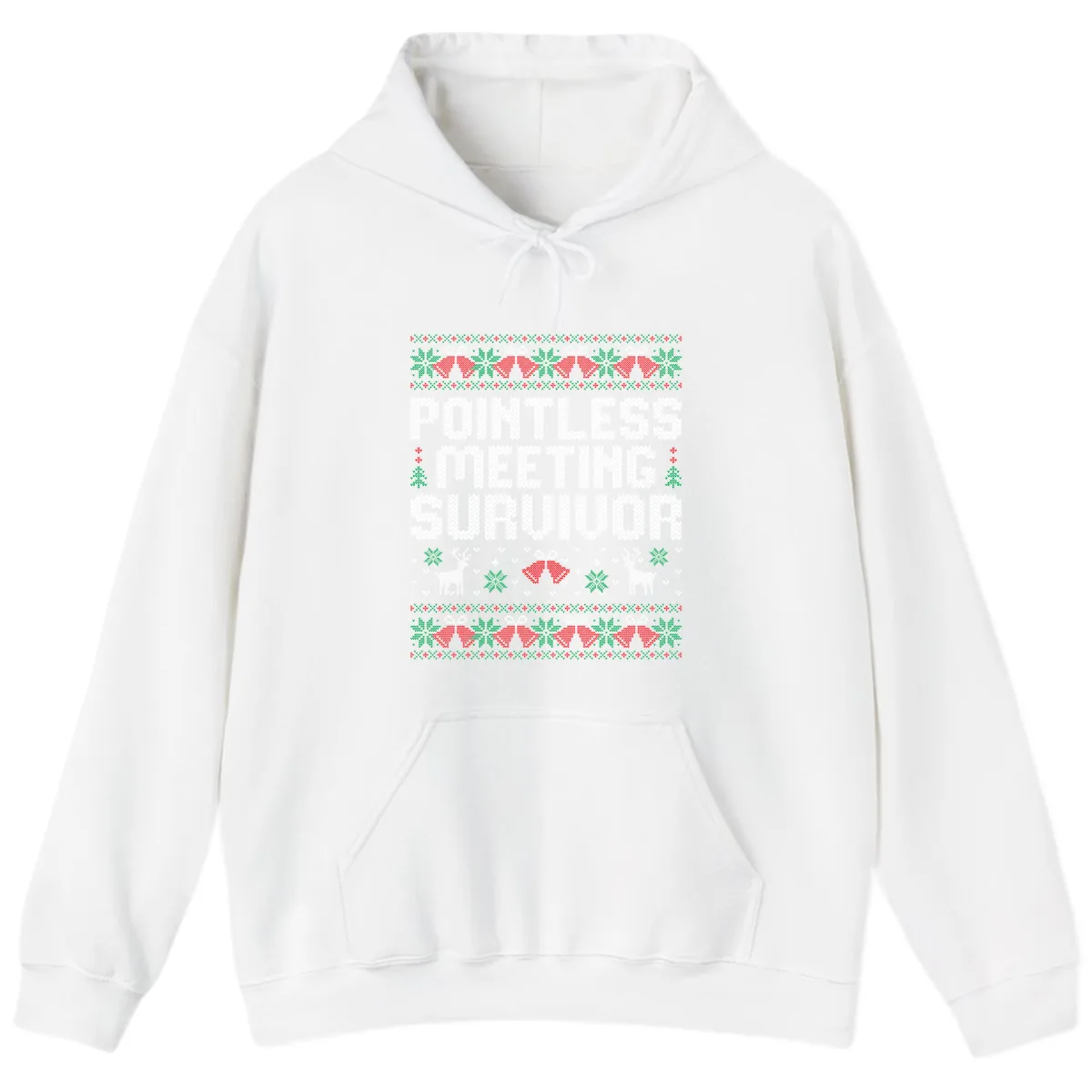 Pointless Meeting Survivor Ugly Sweater Design Hoodie in White