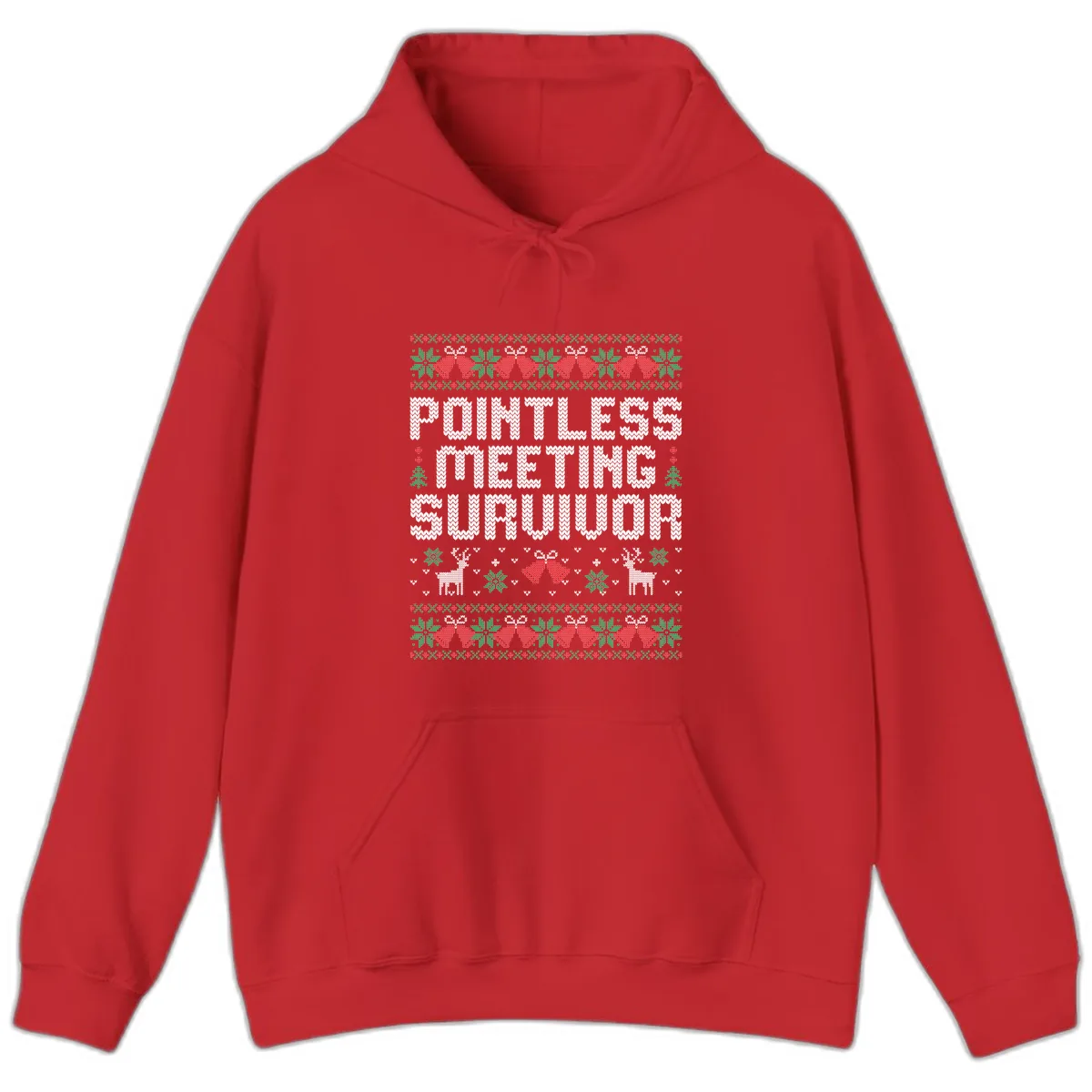 Pointless Meeting Survivor Ugly Sweater Design Hoodie in Red