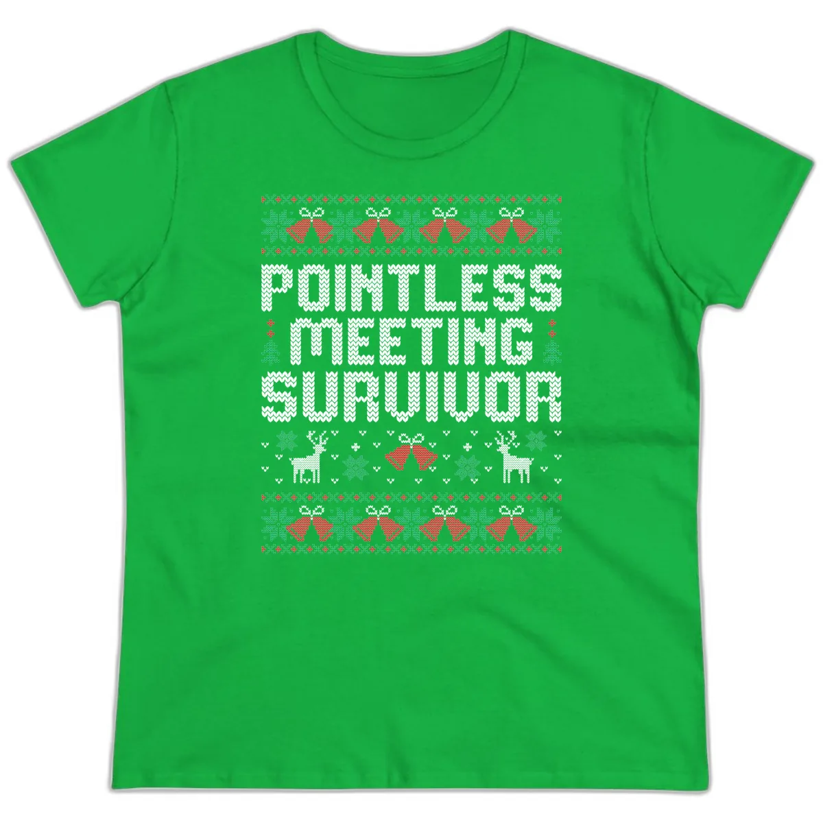Pointless Meeting Survivor Ugly Sweater Design Ladies Tee in Irish Green