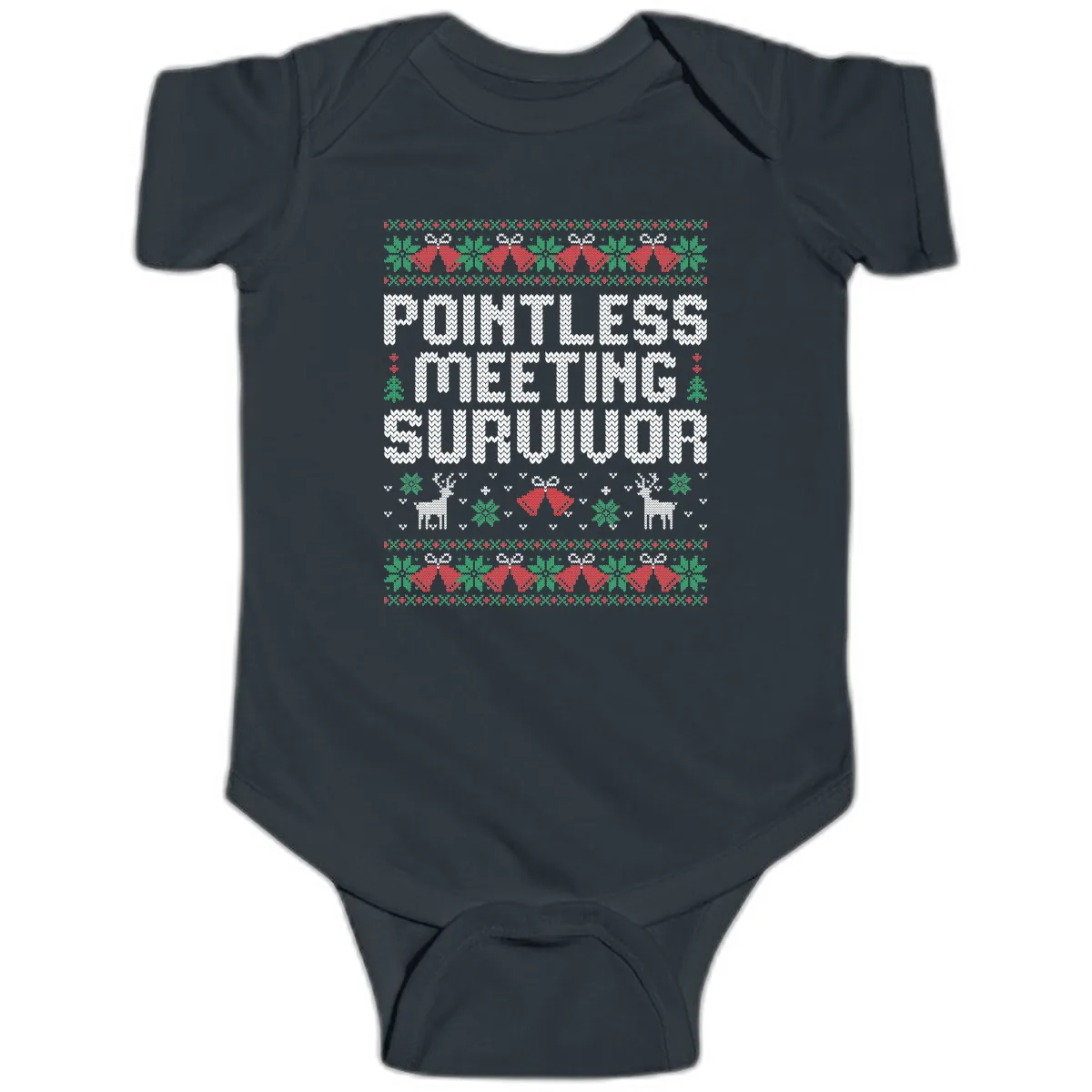 Pointless Meeting Survivor Ugly Sweater Design Baby Onesie in Black