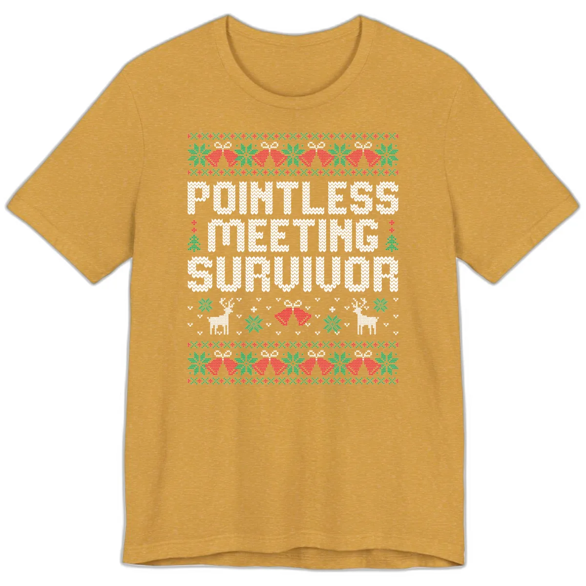 Pointless Meeting Survivor Ugly Sweater Design Premium T-Shirt in Heather Mustard