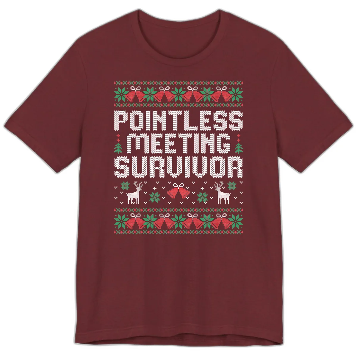 Pointless Meeting Survivor Ugly Sweater Design Premium T-Shirt in Heather Cardinal