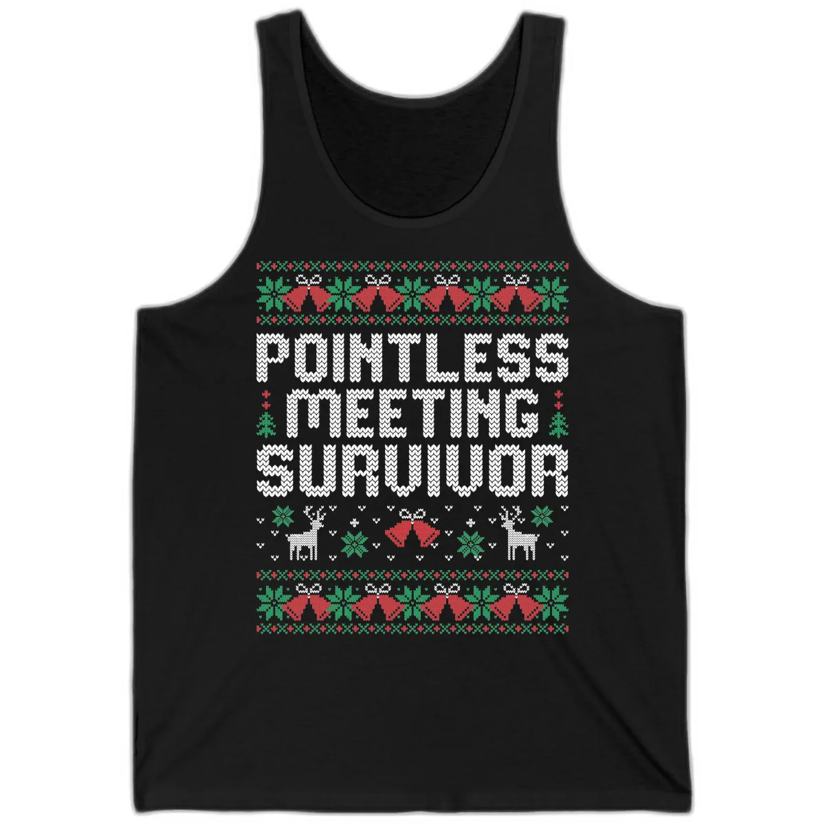 Pointless Meeting Survivor Ugly Sweater Design Tank in Black