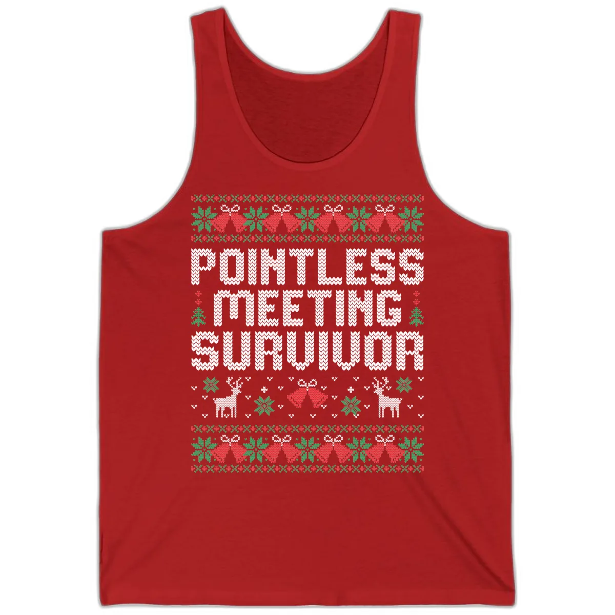 Pointless Meeting Survivor Ugly Sweater Design Tank in Red