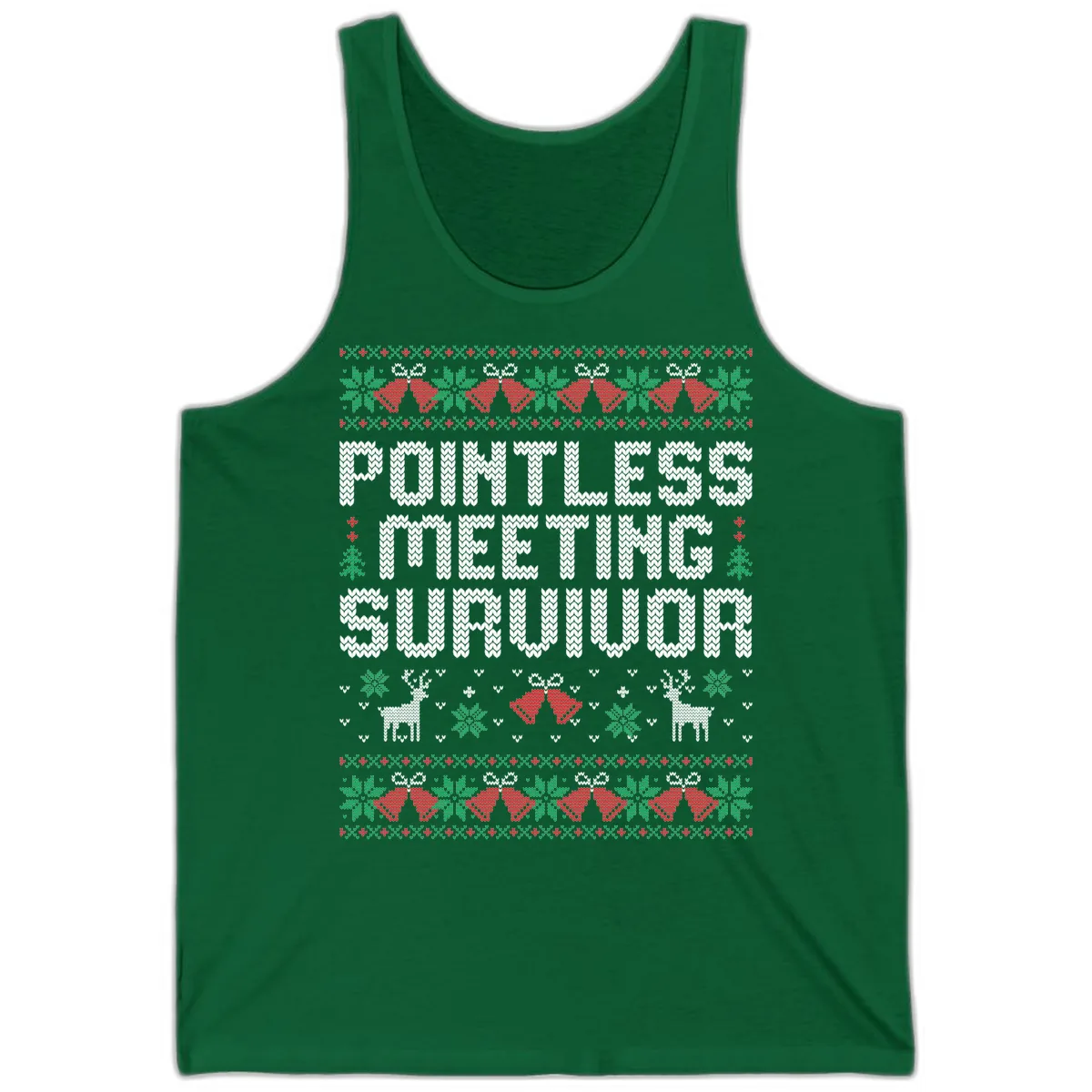 Pointless Meeting Survivor Ugly Sweater Design Tank in Kelly