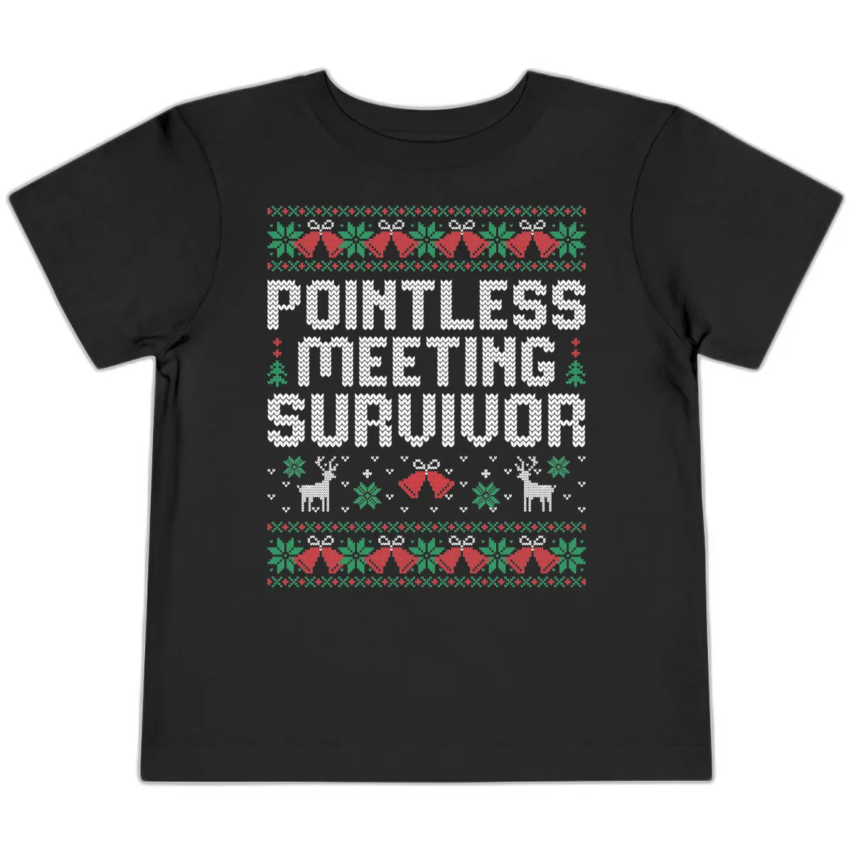 Pointless Meeting Survivor Ugly Sweater Design Toddler T-Shirt in Black
