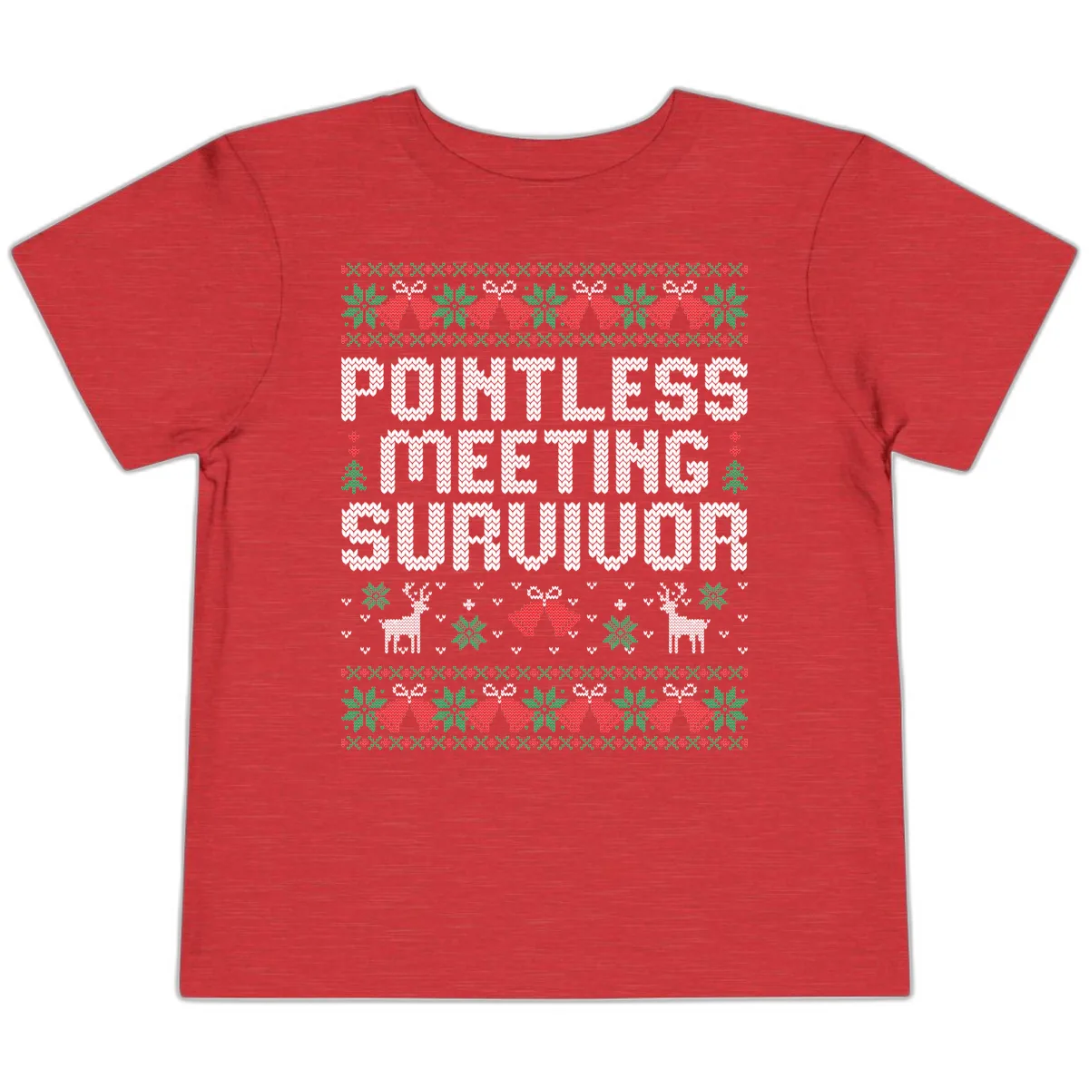 Pointless Meeting Survivor Ugly Sweater Design Toddler T-Shirt in Heather Red