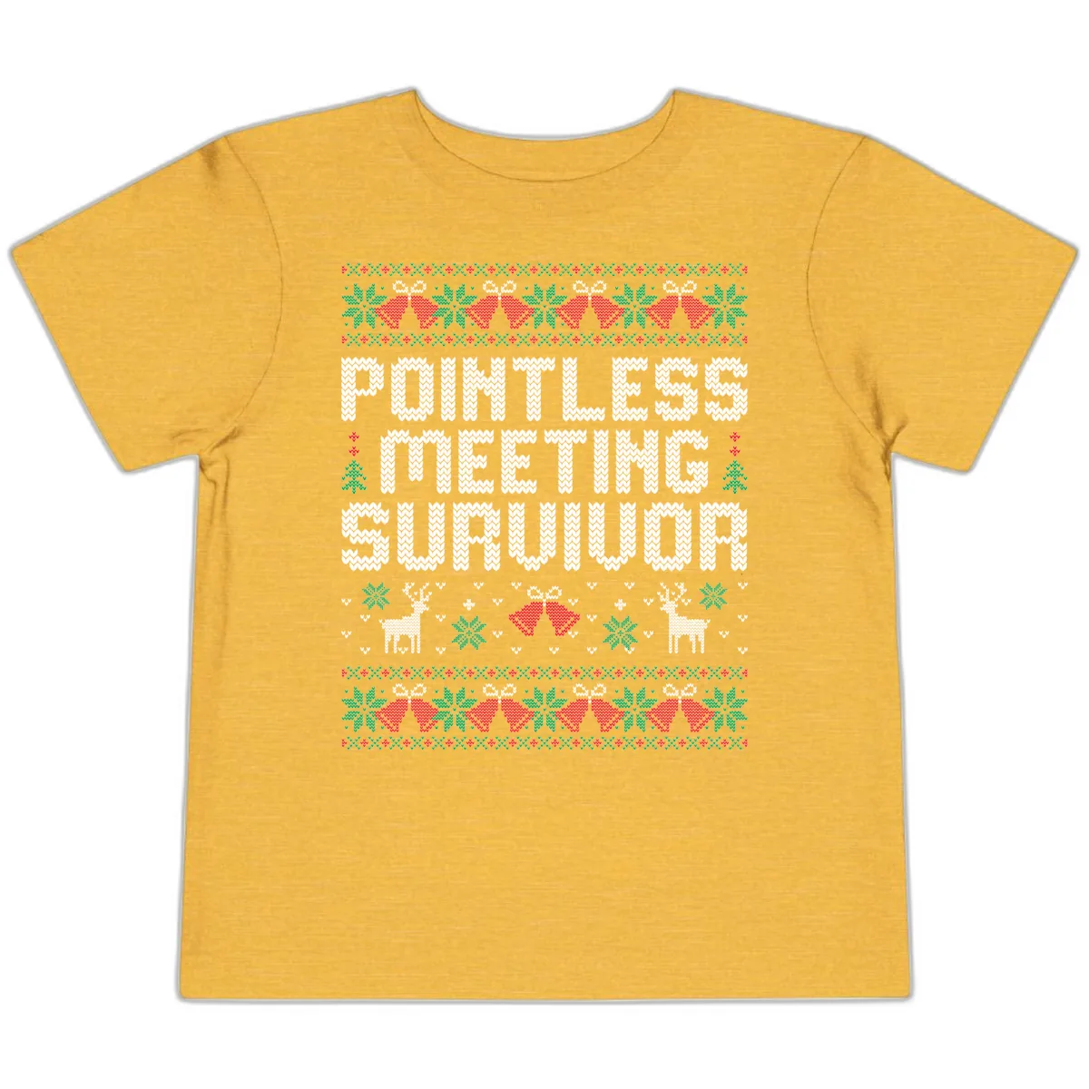 Pointless Meeting Survivor Ugly Sweater Design Toddler T-Shirt in Heather Yellow Gold