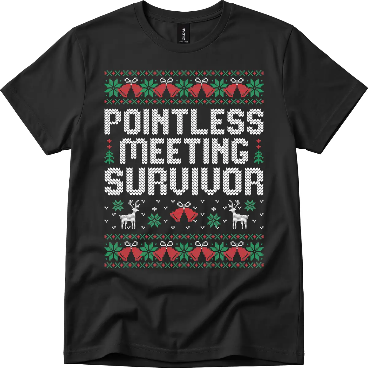 Pointless Meeting Survivor Ugly Sweater Design T-Shirt in Black