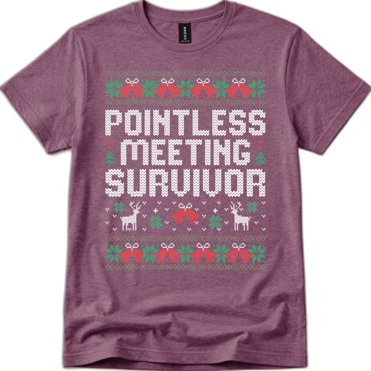 Pointless Meeting Survivor Ugly Sweater Design T-Shirt in Heather Maroon