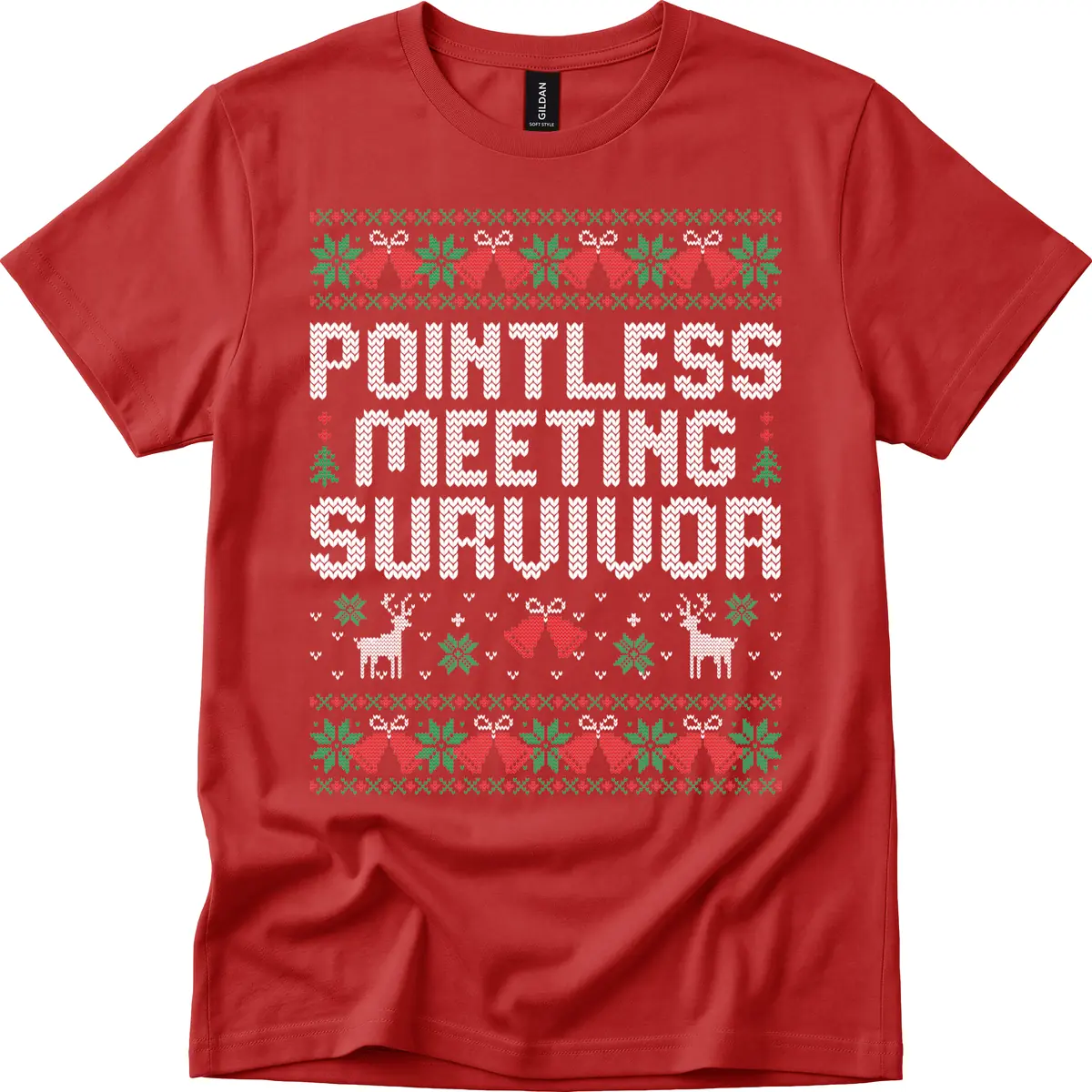 Pointless Meeting Survivor Ugly Sweater Design T-Shirt in Red