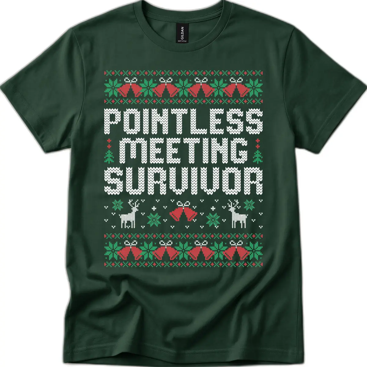 Pointless Meeting Survivor Ugly Sweater Design T-Shirt in Forest Green