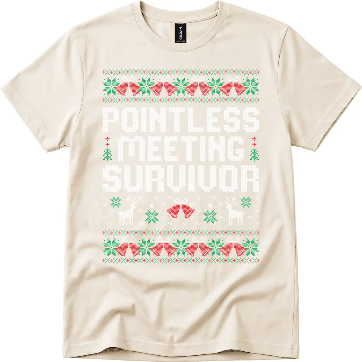 Pointless Meeting Survivor Ugly Sweater Design T-Shirt in Natural
