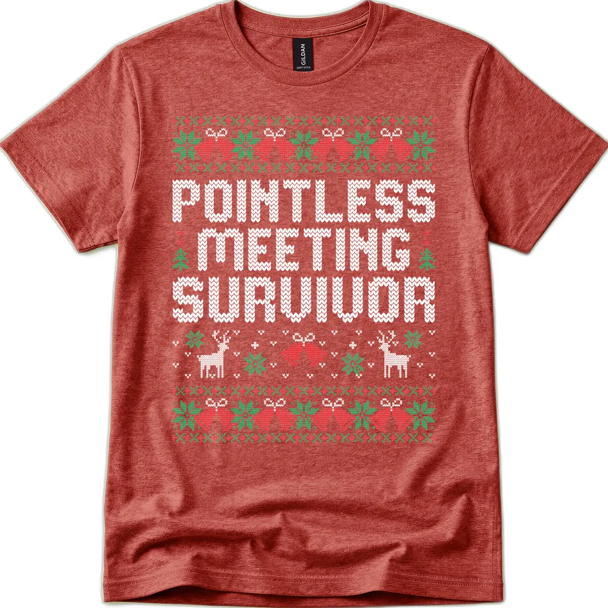 Pointless Meeting Survivor Ugly Sweater Design T-Shirt in Heather Cardinal