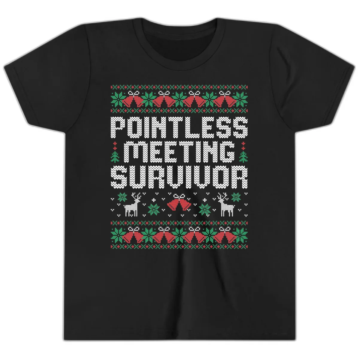 Pointless Meeting Survivor Ugly Sweater Design Youth T-Shirt in Black