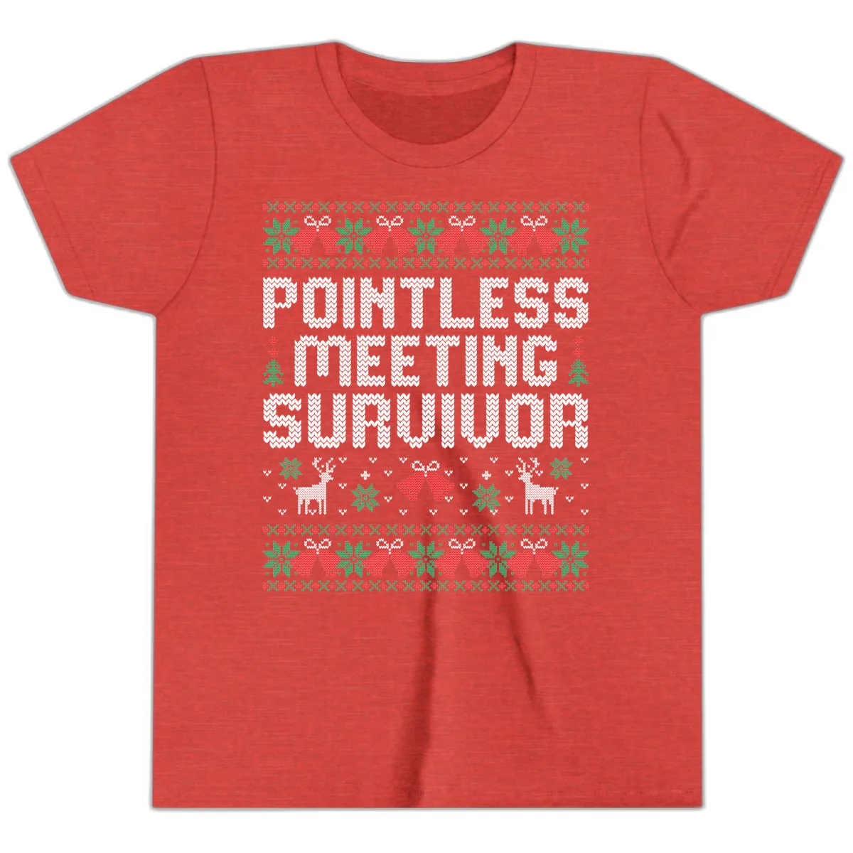 Pointless Meeting Survivor Ugly Sweater Design Youth T-Shirt in Heather Red