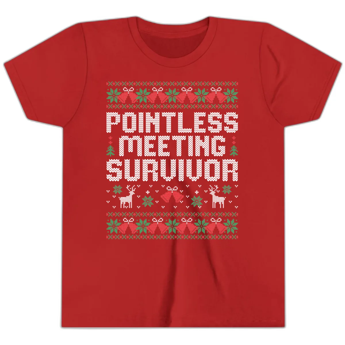 Pointless Meeting Survivor Ugly Sweater Design Youth T-Shirt in Red