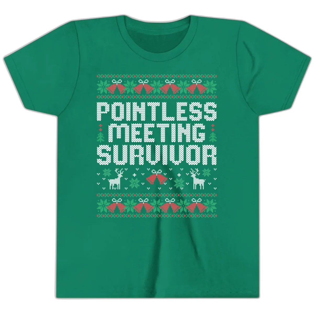 Pointless Meeting Survivor Ugly Sweater Design Youth T-Shirt in Kelly