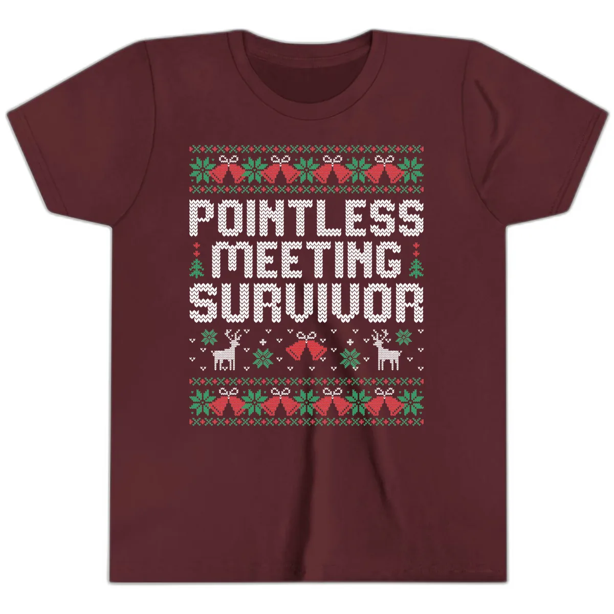 Pointless Meeting Survivor Ugly Sweater Design Youth T-Shirt in Maroon